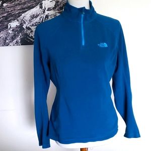 North Face Fleece Shirt Blue Long Sleeve 1/4 Zip Sweater style hip length Small
